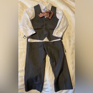 4T Ring Bearer Gray Suit Set with White Shirt and Mauve Bow Tie